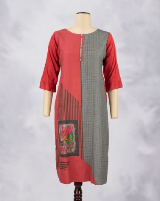 Picture of Red & Grey Rayon Printed Kurti