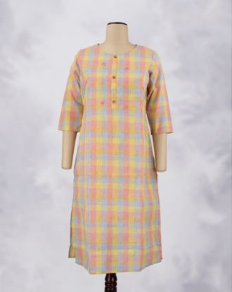 Picture of Yellow & Pink & Blue Toned Kurti