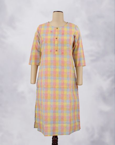 Picture of Yellow & Pink & Blue Toned Kurti
