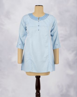 Picture of Sky Blue Emroidered Trendy Top