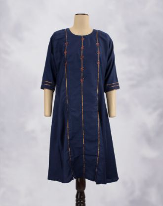 Picture of Navy Blue Gold Zari Stripes Kurti