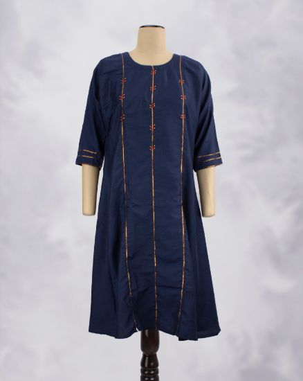 Picture of Navy Blue Gold Zari Stripes Kurti