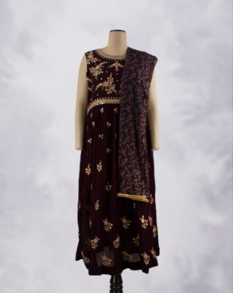 Picture of Maroon Floral  Motif's Printed Anarkali