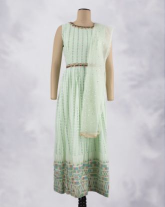 Picture of Green Hand Work with Printed Anarkali