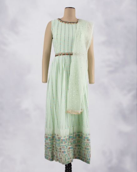 Picture of Green Hand Work with Printed Anarkali