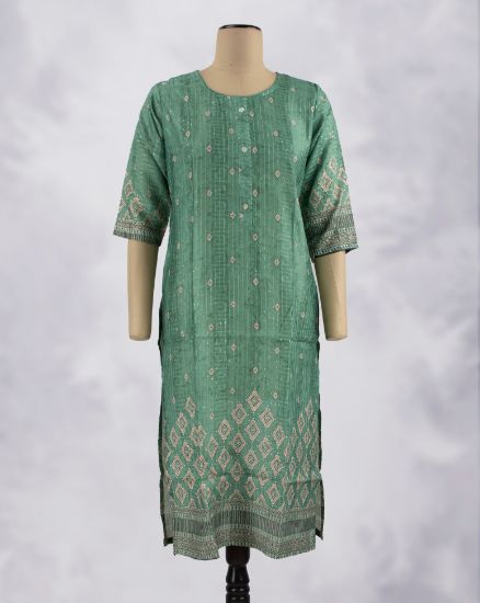 Picture of Green Silk Cotton Digital Printed Kurti