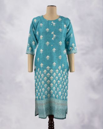 Picture of Blue Silk Cotton Digital Printed Kurti
