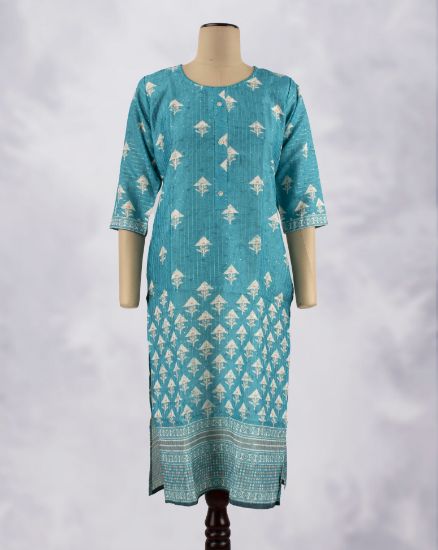 Picture of Blue Silk Cotton Digital Printed Kurti
