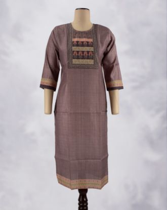 Picture of Dark Brown Rayon Sequence work Straight Kurti