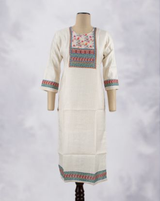 Picture of Off White Silk Cotton Sequence Work Straight Kurti