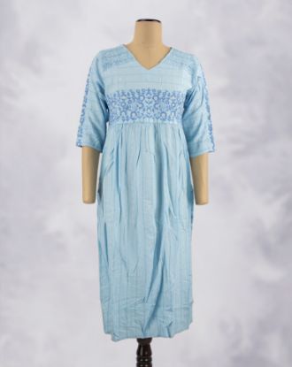 Picture of Blue Rayon V-neck Straight Kurti