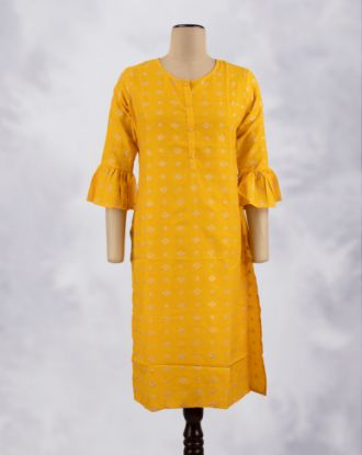 Picture of Yellow Silk Cotton Straight Kurti