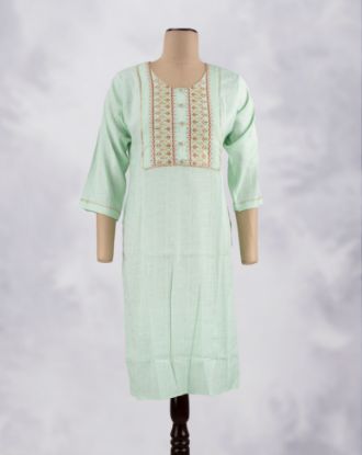 Picture of Olive Green Embossed Works Straight Kurti