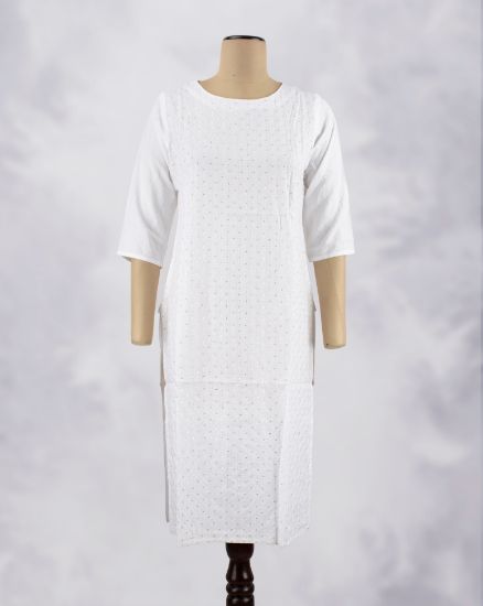 Picture of White Silk Cotton Straight Kurti
