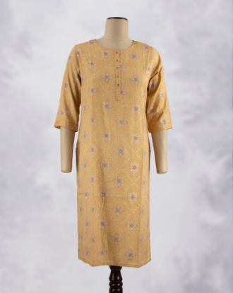 Picture of Mustard Floral Prints Straight Kurti