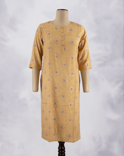 Picture of Mustard Floral Prints Straight Kurti