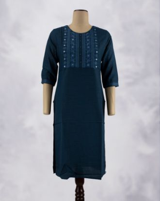 Picture of Dark Blue Embroidery Straight Kurti