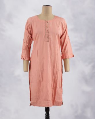 Picture of Lite Orange Rayon Vertical Line work Straight Kurti