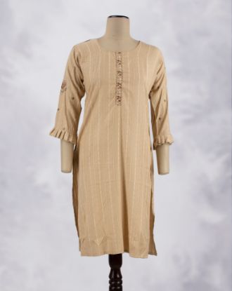 Picture of Ivory Rayon Vertical Line Straight Kurti