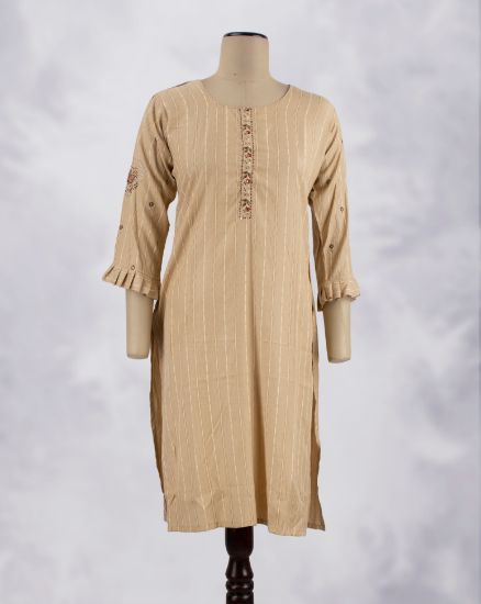 Picture of Ivory Rayon Vertical Line Straight Kurti