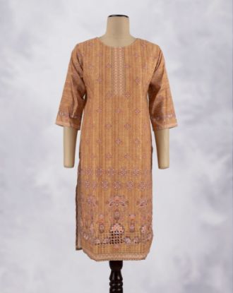 Picture of Orange Cotton Hakoba Straight Kurti