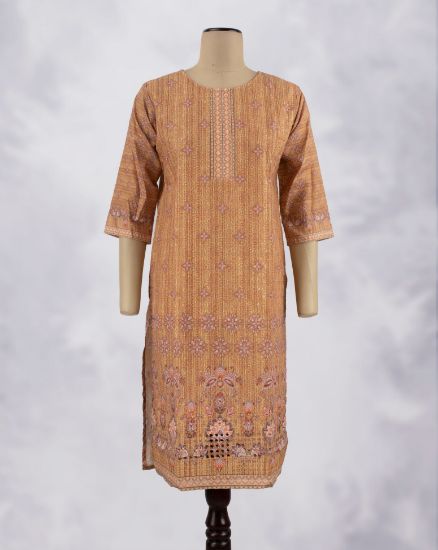 Picture of Orange Cotton Hakoba Straight Kurti