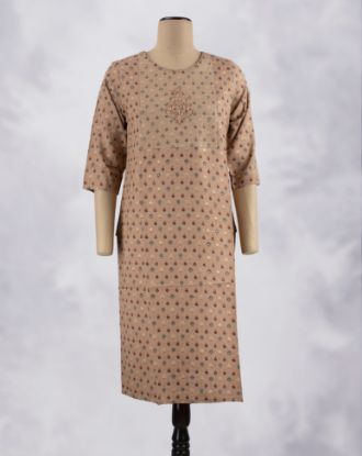 Picture of Brown Silk Cotton Golden Zari Straight Kurti