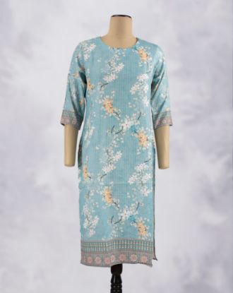 Picture of Sky Blue Silk Cotton Straight Kurti