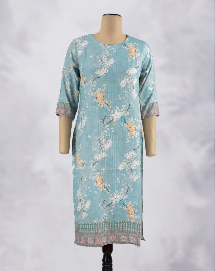Picture of Sky Blue Silk Cotton Straight Kurti