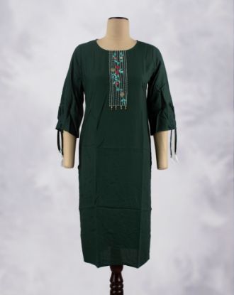Picture of Dark Green Embroidery Thread Work Kurti