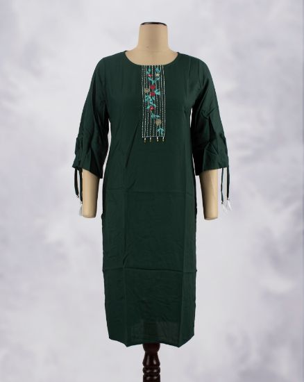 Picture of Dark Green Embroidery Thread Work Kurti