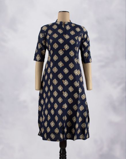 Picture of Dark Blue Motif's Prints Kurti