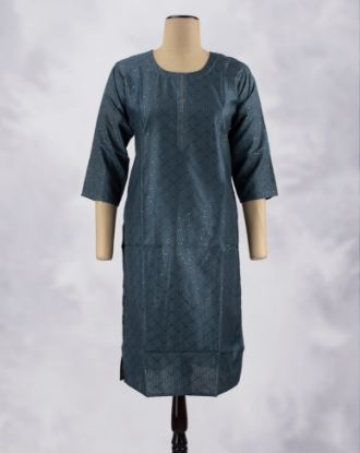 Picture of Dark Green Stone Work Straight Kurti 