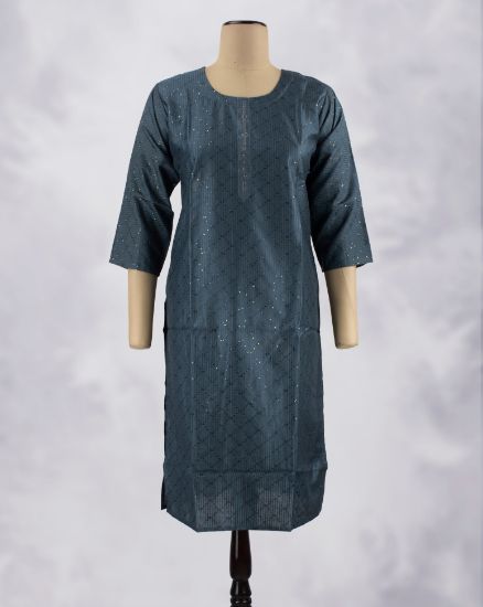 Picture of Dark Green Stone Work Straight Kurti 