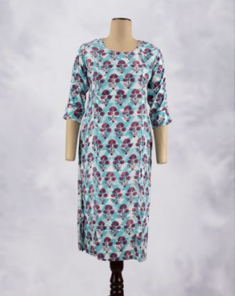 Picture of Blue Floral Motif's Prints Straight Kurti 