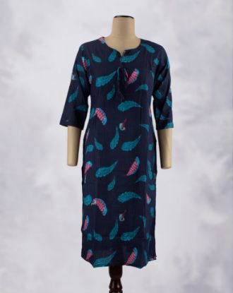 Picture of Navy Blue Digital Prints Straight Kurti