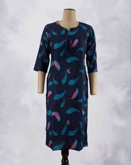 Picture of Navy Blue Digital Prints Straight Kurti