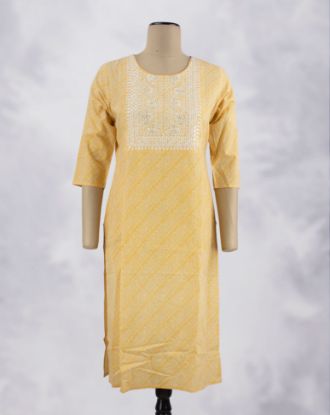 Picture of Yellow Thread works Straight Kurti