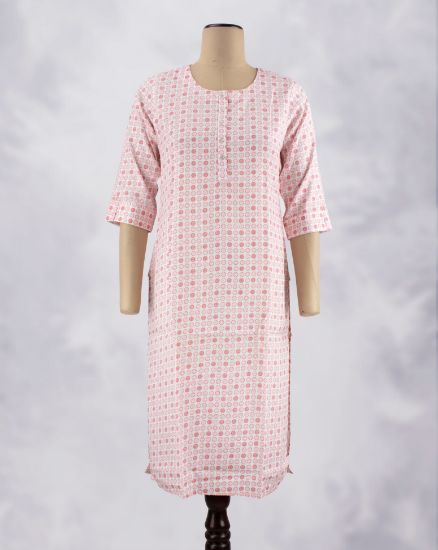 Picture of Pink Floral Motif's Printed Straight Kurti