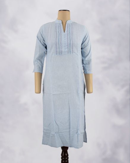 Picture of Sky Blue Thread Works Straight Kurti