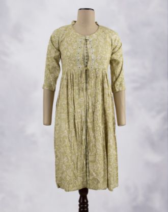 Picture of Lemon Green Mirror Work Umbrella Kurti