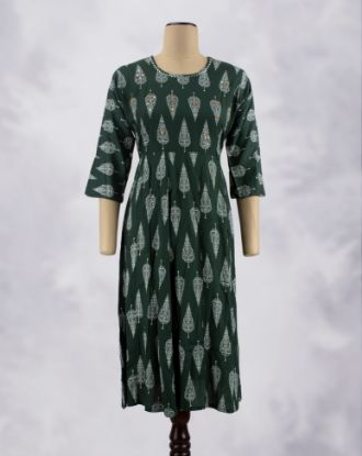 Picture of Green Mirror Works Umbrella Kurti