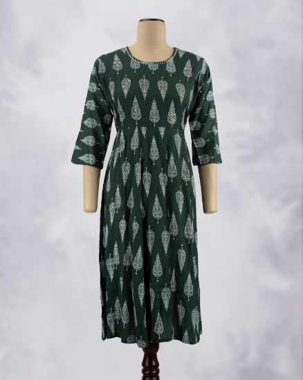 Picture of Green Mirror Works Umbrella Kurti
