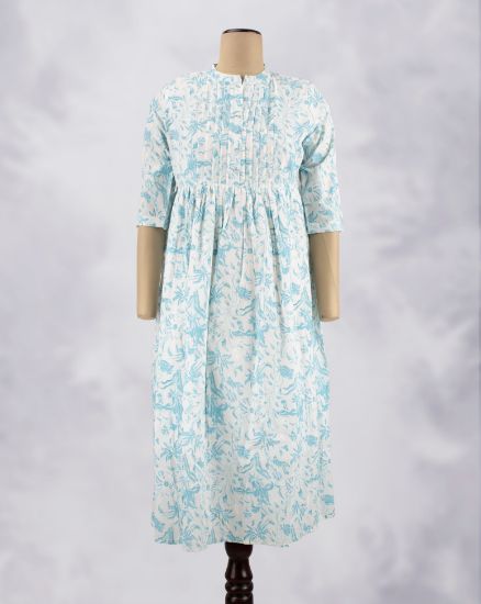 Picture of Sky Blue Motif's Prints Umbrella Kurti