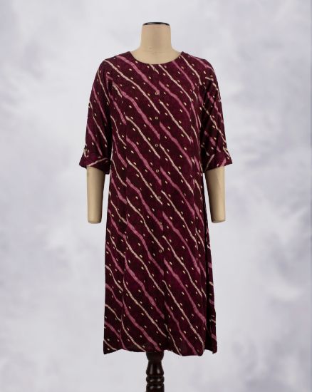Picture of Maroon Golden Prints Umbrella Kurti