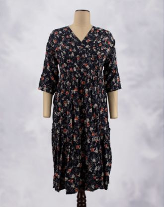 Picture of Dark Blue Floral Prints Umbrella Kurti