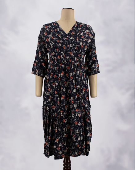 Picture of Dark Blue Floral Prints Umbrella Kurti