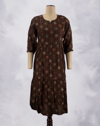 Picture of Brown Golden Prints Umbrella Kurti