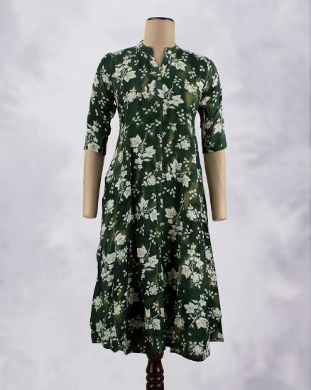 Picture of Green Motif's Floral Prints Umbrella Kurti