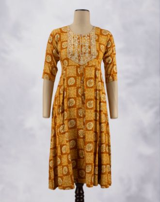 Picture of Yellow Thread & Sequence Works Umbrella Kurti